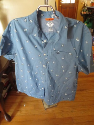 Men's Dockers Supreme Flex Modern Fit Blue W/Design Short Sleeve Button Shirt L