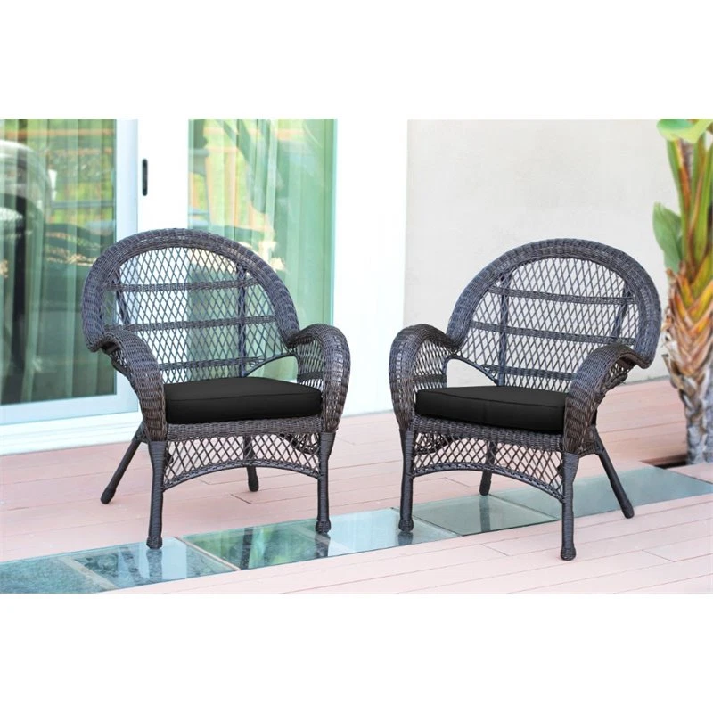 Jeco Wicker Chair in Espresso with Black Cushion Set of 2 eBay
