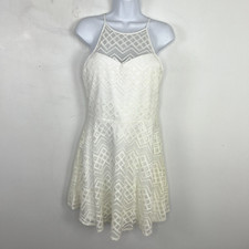 Candies Junior Sleeveless Fit and Flare Dress Sz L Ivory Cream Lace Y2K Retro