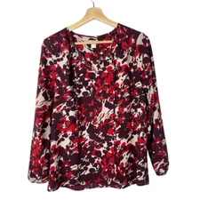 J. Crew Red Poppy Floral Print Long Sleeve Blouse XS