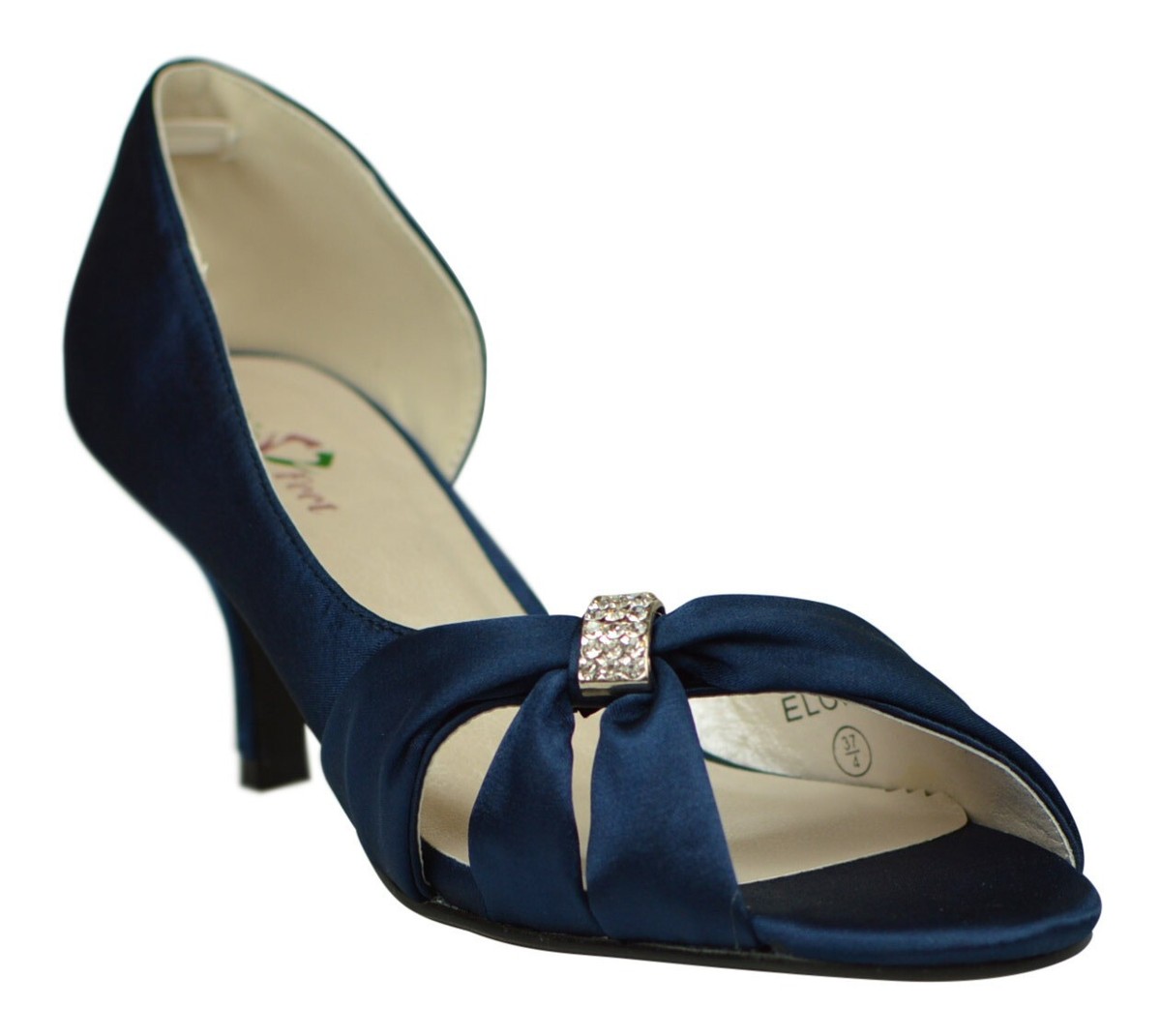 Peep Toe Blue Bridal Shoes Low Heel NAVY BLUE LADIES WEDDING SATIN
