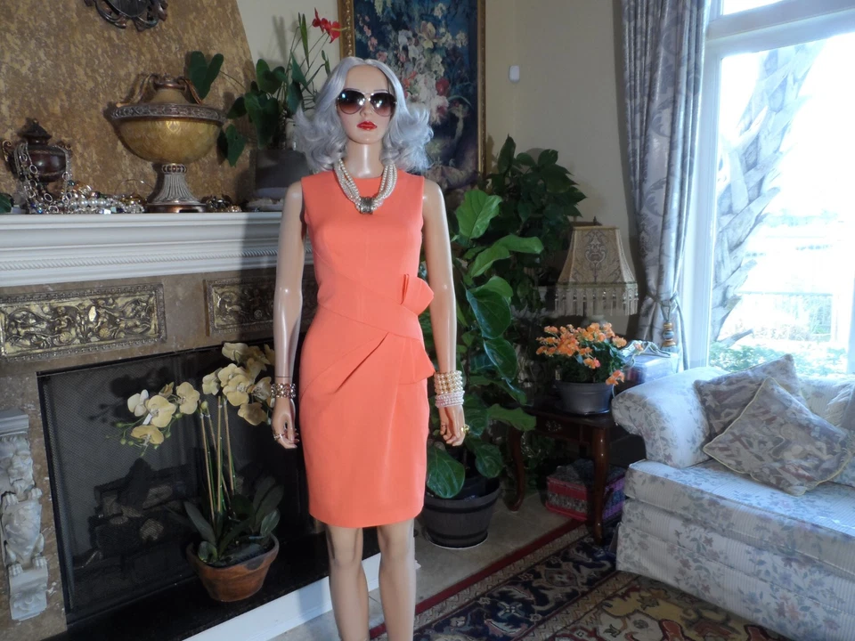 Nuevo Vestido Vaina Karen Millen Sarga Naranja con Detalle de Lazo Lateral Talla US 6 Foto 4 de 4