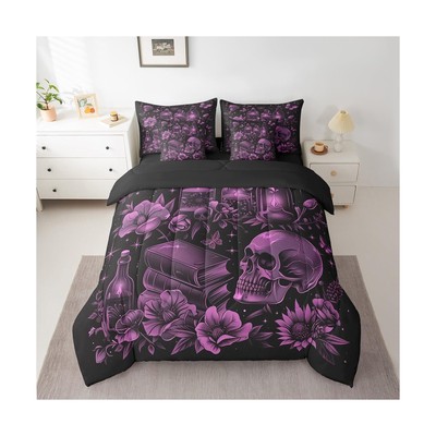 Feelyou Halloween Theme Sugar Skull Bed in a Bag Gothic Skull Floral Comforte...