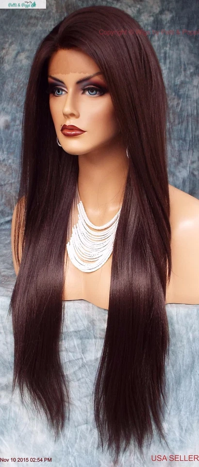 Peluca Larga Recta A Prueba de Calor Encaje Frontal Color #4 Sexy Hermosa Vendedor de EE. UU. 158-1 Foto 3 de 4