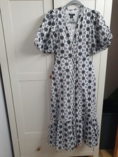 karen millen P Contrasr Cotton Broderie Belted Midi Dress Uk6 Similar Sezane