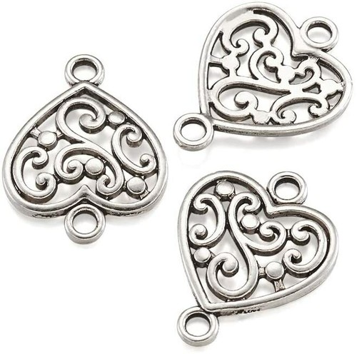10 Heart Charms Connector Links Open 