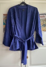 East Silk Embroidered Beaded Flowers Blue Jacket Coat Wedding Size 14