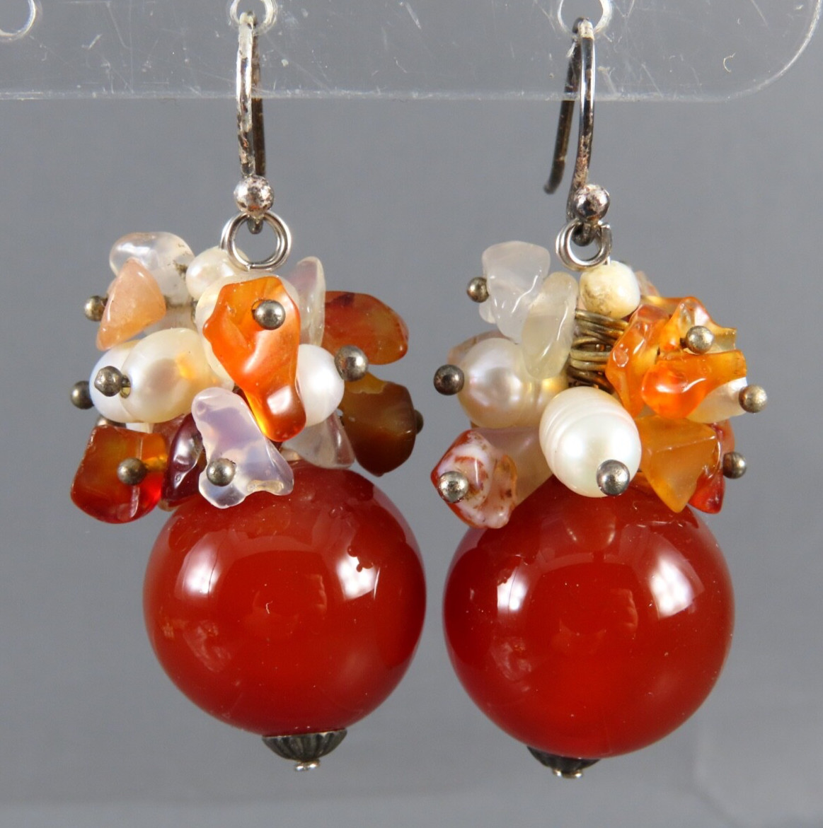 STERLING SILVER Beaded Cluster Dangle Earrings RU… - image 1