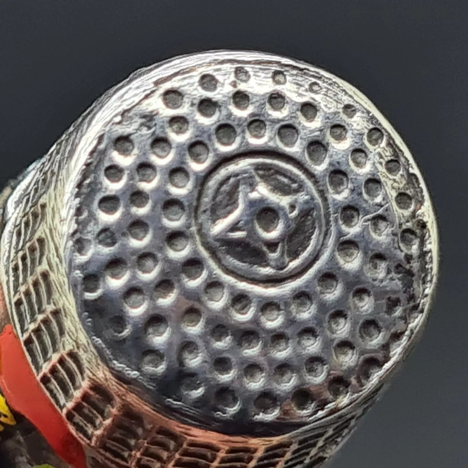 Silver Tone Enamel Gilt Thimble Cockerel Roses and Foliage Star on Top