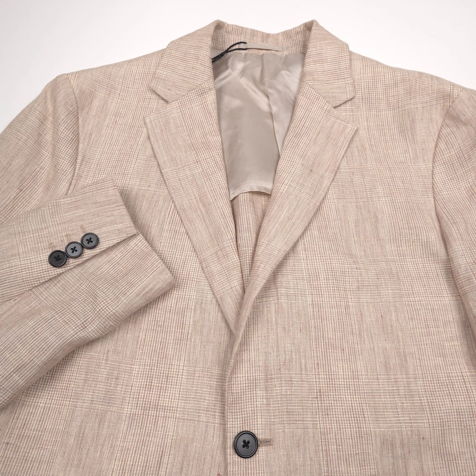 $585 Theory Clinton Sand Beige Glen Plaid Linen Suit Jacket Mens Size 38R - Image 2 of 4