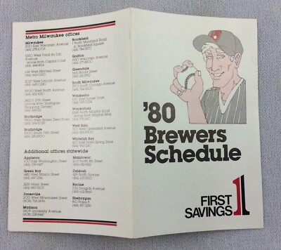 1980 Milwaukee Brewers Baseball Pocket Schedule - First Savings