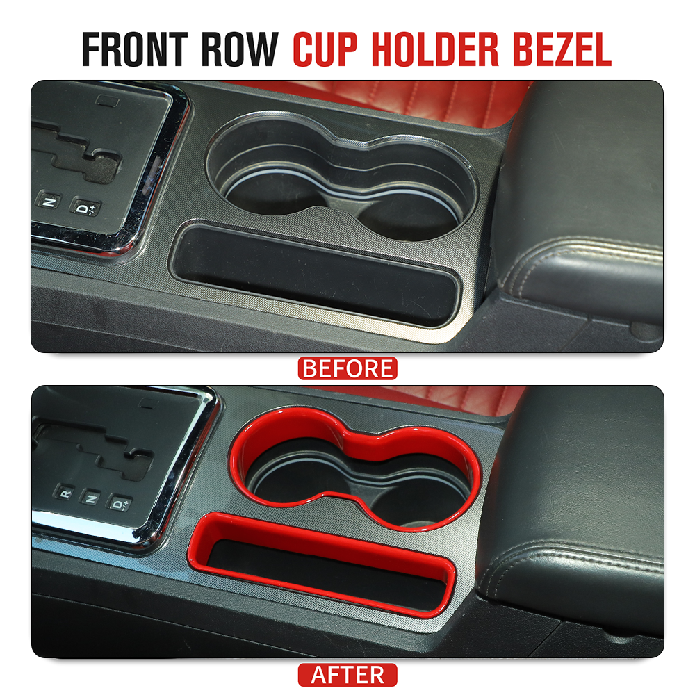 Red Gear Shift & Cup Holder Trim Cover Set For 2009-2014 Dodge Challenger Interior