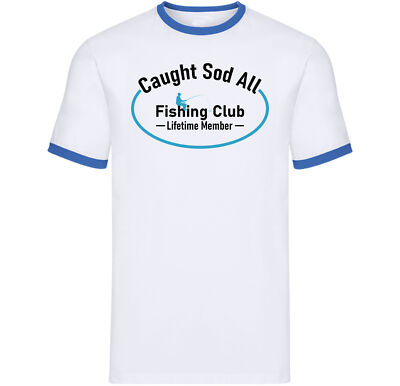 Caught Sod All Fishing Club Ringer T-Shirt, lustiger Angler Ringer, Papa Angeln Tee