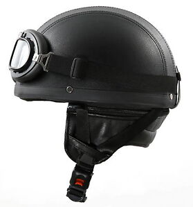 H110 Leder Retro Helm  Motorradhelm Oldtimerhelm Halbschale 