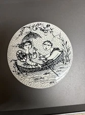 round trivet juli nocturne nymolle denmark danish blk white couple row boat mcm 