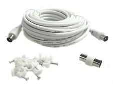 15M Metre White RG59 / RG6 RF TV Aerial Lead Cable Male to Male Coax Coaxial