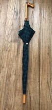 Dog Hand Carved Handle Umbrella Green Blue Scottish Plaid RARE/NEW Japan UNISEX 