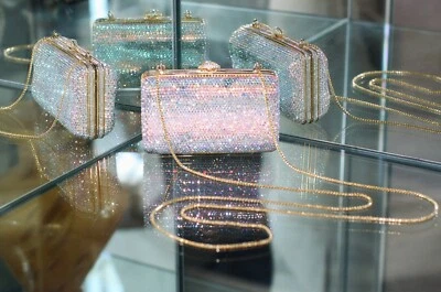 JUDITH LEIBER IRIDESCENT WAVE CLUTCH SWAROVSKI CRYSTAL MINAUDIERE EVENING BAG - Image 1 of 4