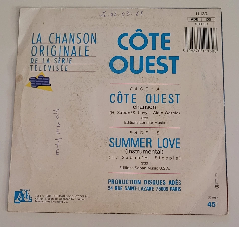 Générique Vinyle Série Tf1 Télévision Côte Ouest - Photo 2/4