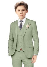 Boys  Suit Set Size 14 Kids Green Tuxedo for Summer Wedding Slim Fit Linen Suit