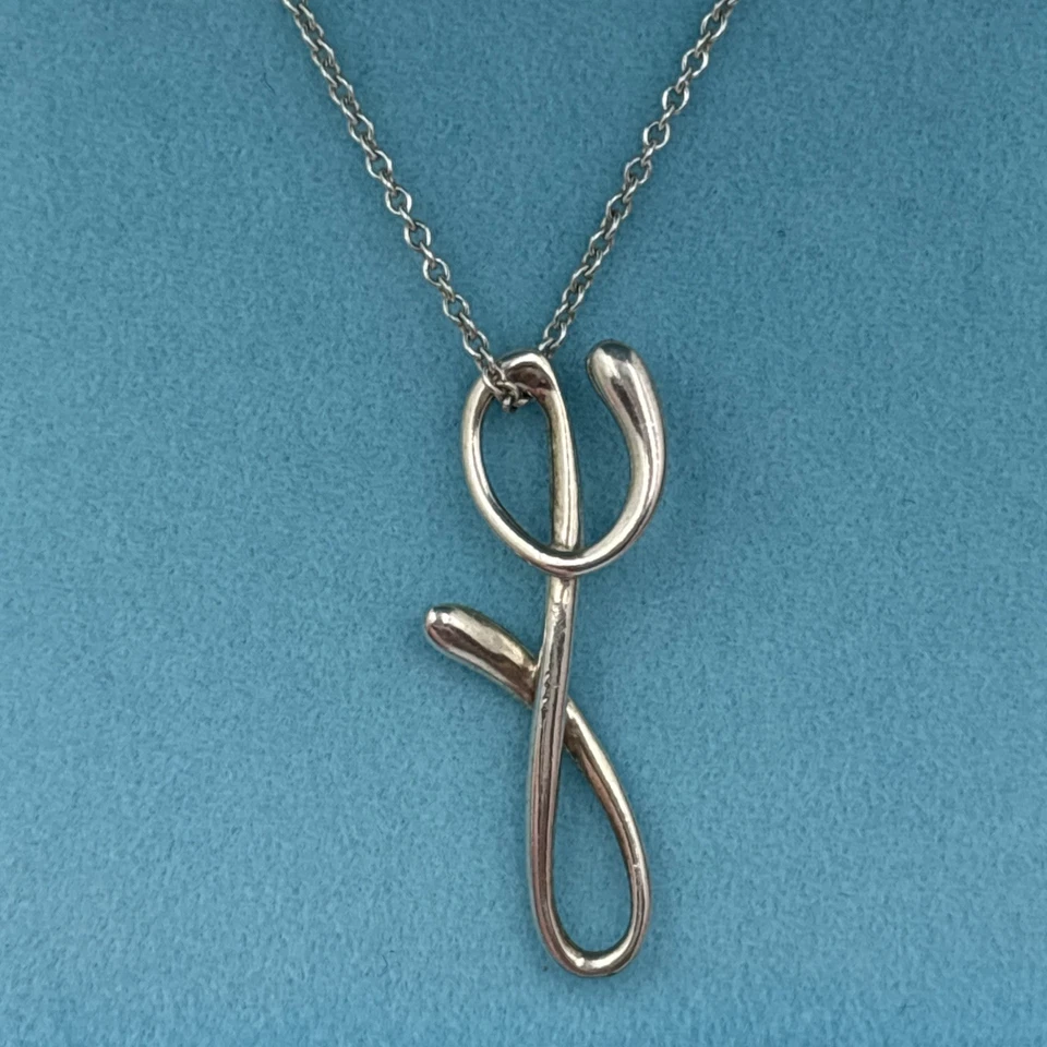 Tiffany & Co. Elsa Peretti Letter Script Alphabet Y Initial Pendant Necklace - Image 4 of 4