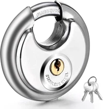 Vervida® Keyed Padlock Stainless Steel Disc Lock with 3 Keys, 1 Pack, Silver 