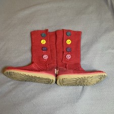 UGG Australia Red Sweater Boots Multi Color Buttons Girls Sz 4 Cardy Knit 1967