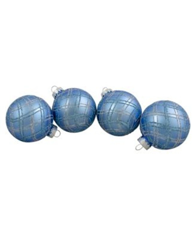 New Northlight Set Of 4 Count Plaid Glitter Christmas Ornaments Blue