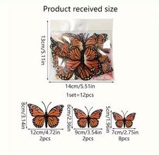 12pcs 3D Monarch Butterfly Wall Decals - PVC Plastic Butterflies for Home