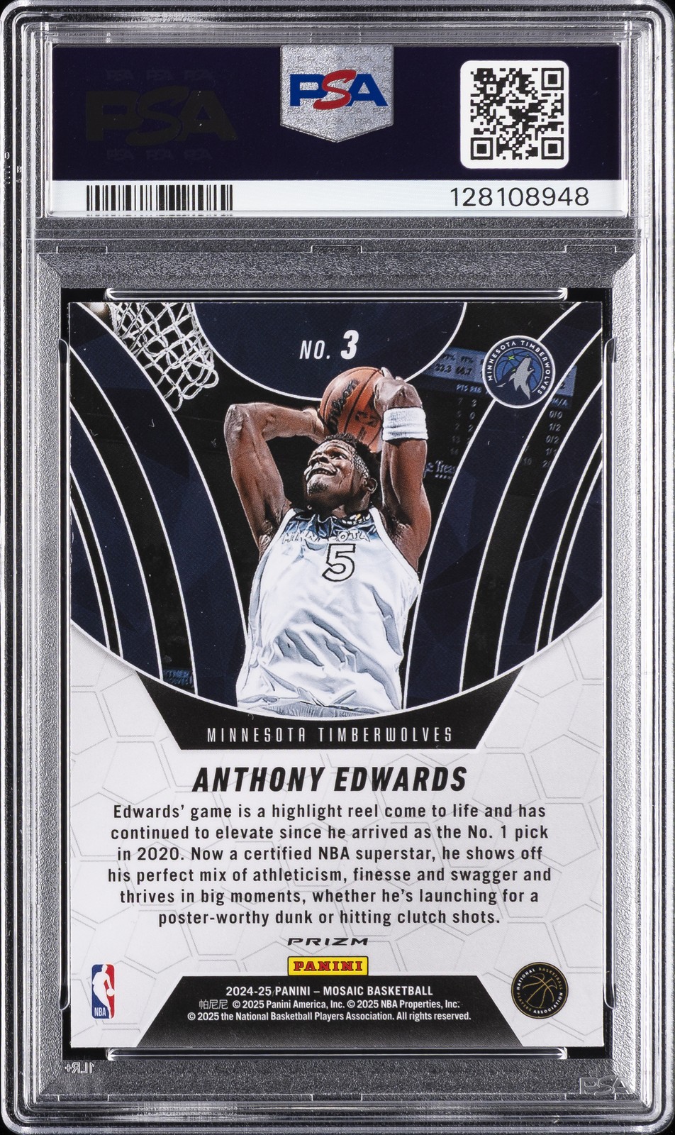 2024 PANINI MOSAIC ELEVATE GREEN #3 ANTHONY EDWARDS PSA 10 view 2
