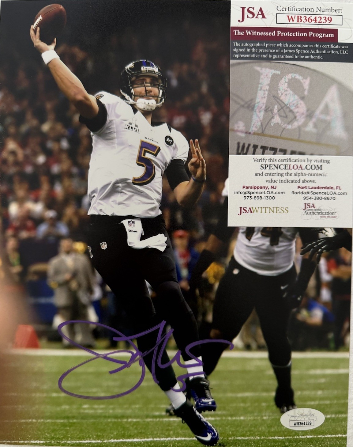 Joe Flacco Autographed Signed Baltimore Ravens Authentic 10x8 Photo JSA COA 