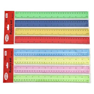 4Pcs 12Inch Colorful Clear Rulers with Inches Centimeters Scale Math Ruler