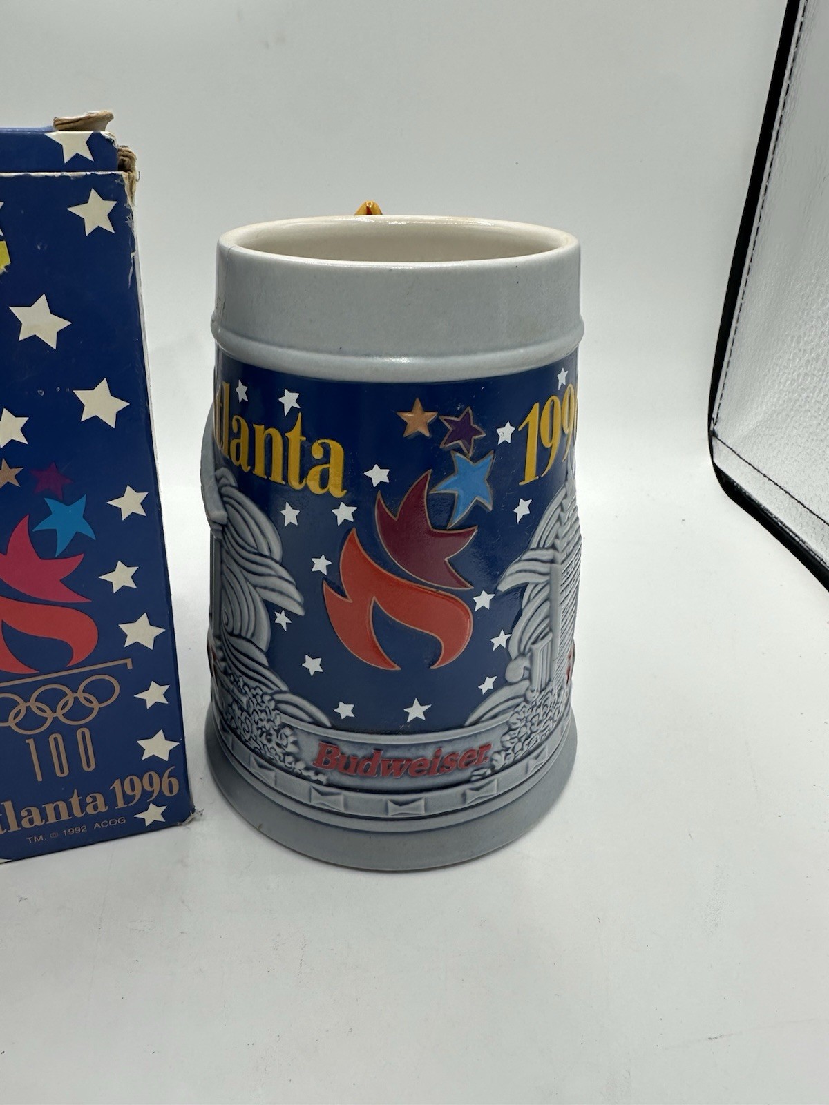 Budweiser 1996 Atlanta Olympics Centennial Games Ceramic Stein w/ Flame Handle