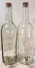 Large Clear Glass Bottle with Cork Stopper And Gold Faucet Used