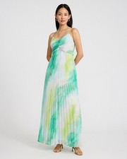 NEW EXPRESS $128 PRINTED PLEATED V-NECK SLEEVELESS MAXI DRESS SZ L