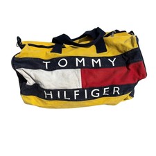 Vintage Y2K RARE Yellow 20 Tommy Hilfiger Canvas Duffle Bag Big Flag Logo