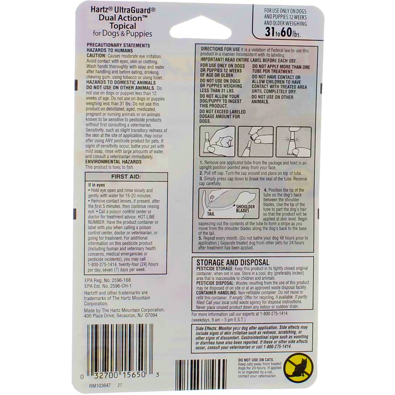Hartz UltraGuard DualAction Flea & Tick Drops for Dogs & Puppies, 31-60 lbs, ...