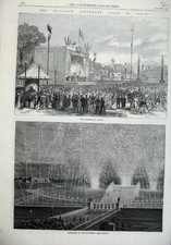 Original alter antiker Druck Paris 1869 Barriere Du Trone Feuerwerk Trocadero Kunst