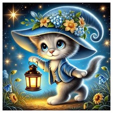 DPDAKIT Cat with Lantern Diamond Art Kits for Adults, Painting Cat7