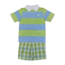 4T bt Kids Blue And Green Plaid Shorts Striped SS Polo Outfit NEW W/TAGS