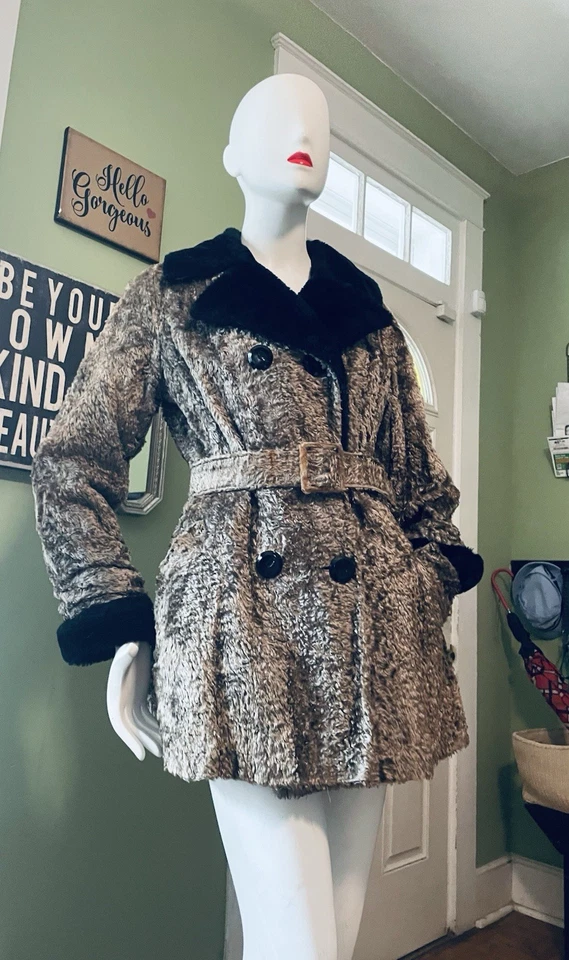 Abrigo Mod Vintage Años 60 Cinturón Piel Sintética con Cuello y Puño Trinchera Corta Unión EE. UU. M Foto 2 de 4