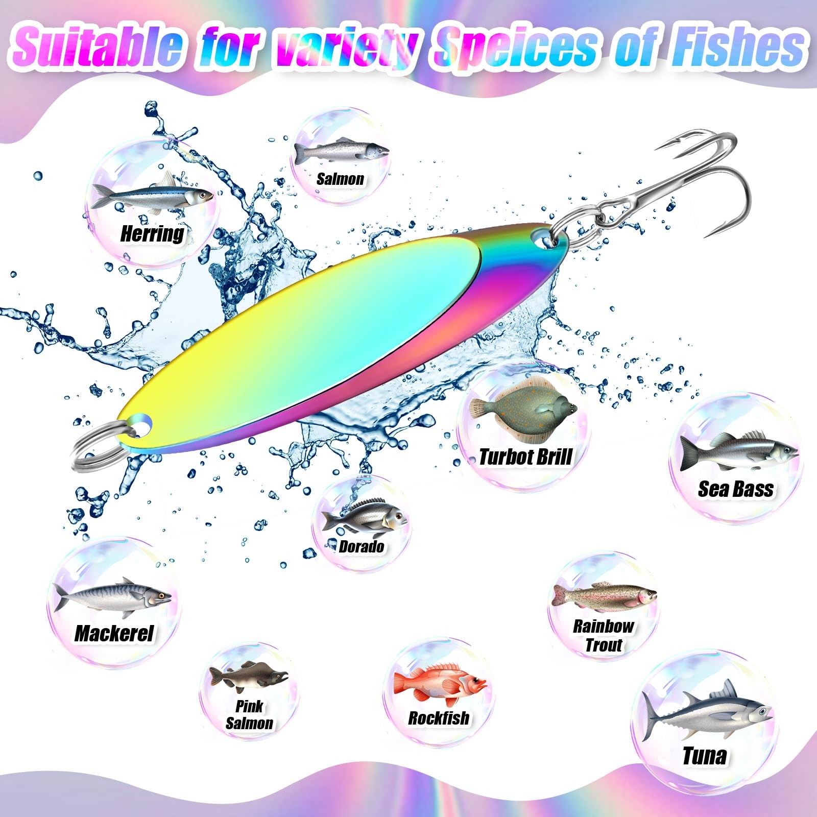 HESTYA 40 Pieces Fishing Lures Spoons as shown in pictures, Holographic  - Image 4