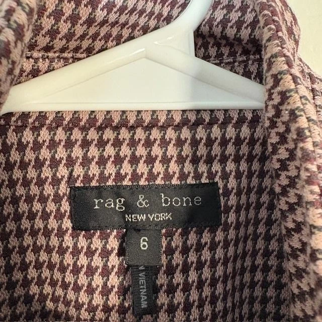 Blazer Rag & Bone Mujer 6 Borgoña Rosa Pata de Gallo Soporte Cuello Botón Delantero Foto 4 de 4