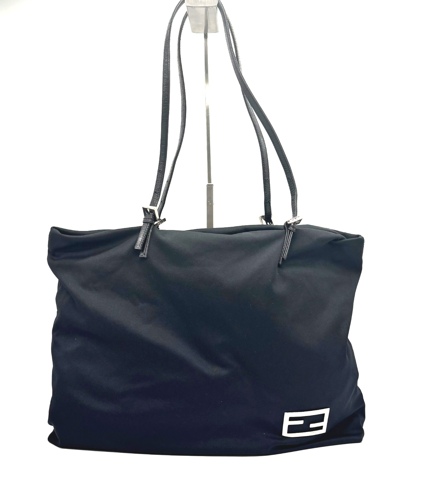 FENDI Shoulder Bag Leather Nylon  Black Authenitic From Japan