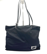 FENDI Shoulder Bag Tote bag Nylon Leather Black Authenitic 371