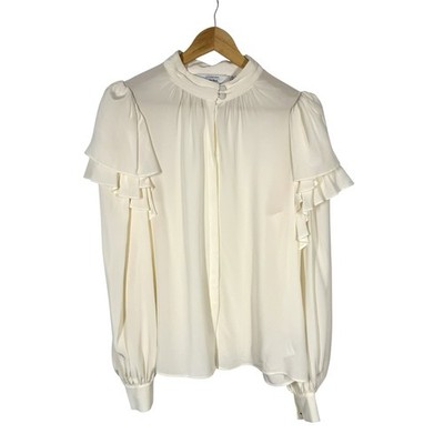 & Other Stories Silk Ivory Blouse Top Women  10 Button Up Shirt Ruffle Romantic