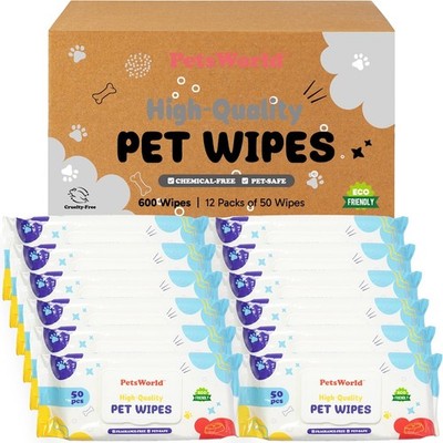 PetsWorld Pet Wipes for Dogs & Cats, 600 Count| Unscented, Hypoallergenic,Thick
