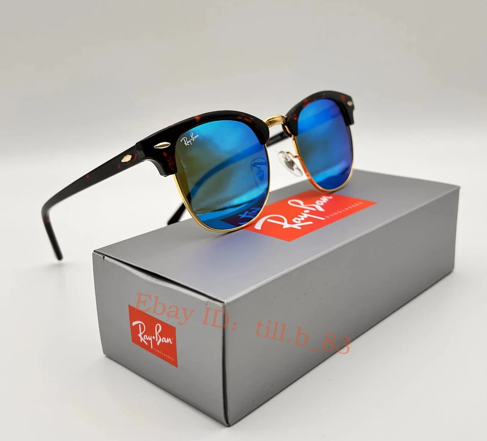 Gafas de sol Ray-Ban Clubmaster RB3016 unisex azul espejo lentes flash marco tortuga Foto 4 de 4