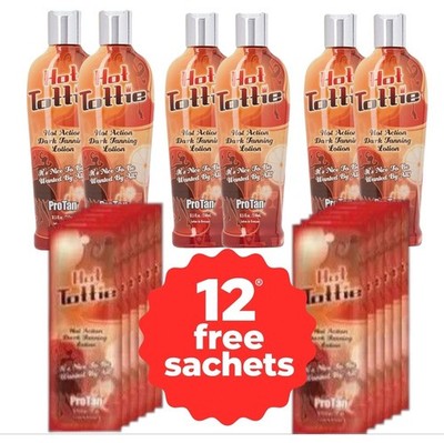 Pro Tan Hot Tottie Sonnenbank Salon Bräunungslotion Angebot 6 Flaschen + 12 Gratis Beutel