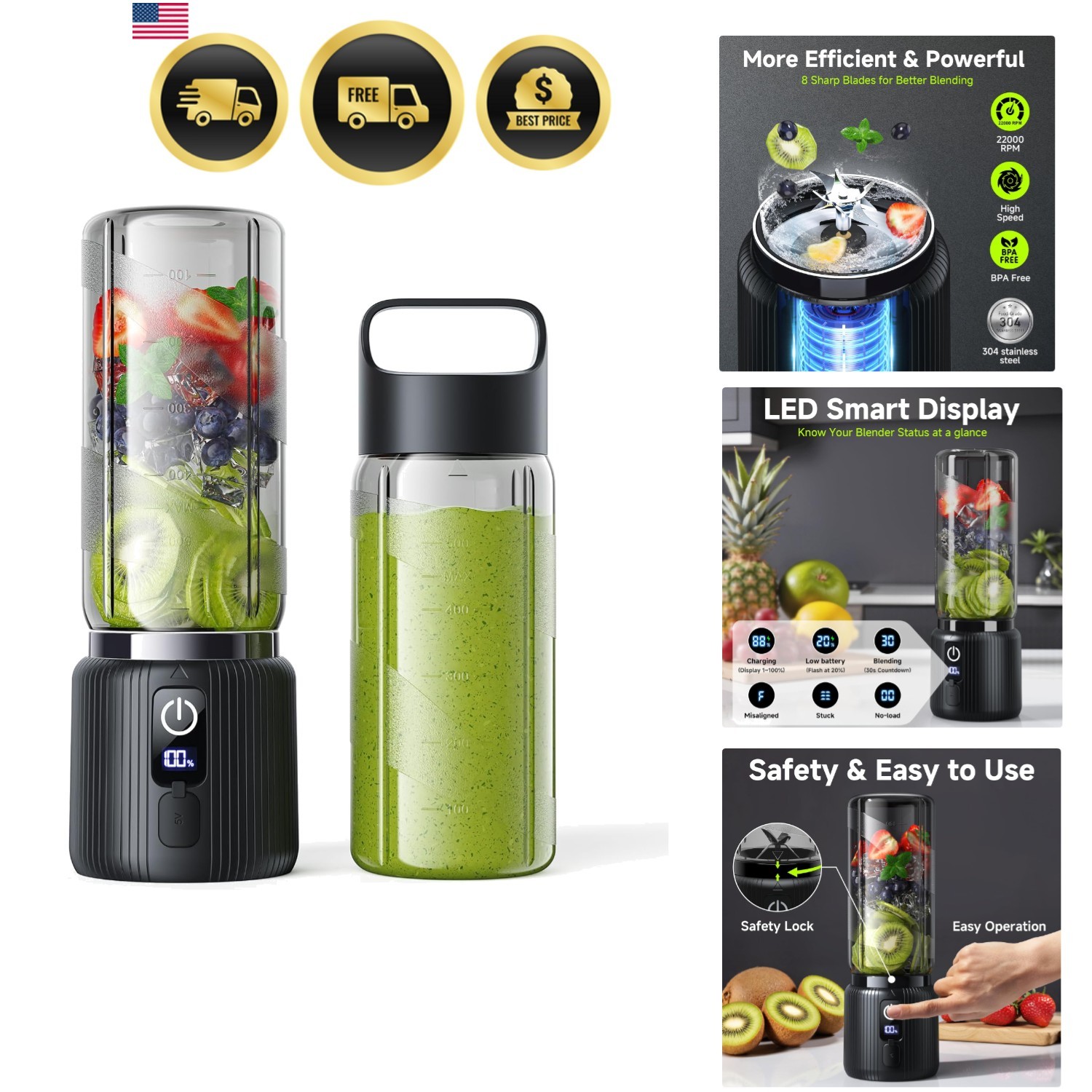 Portable Blender, Small Smoothie & Shake Maker with 8 Blades